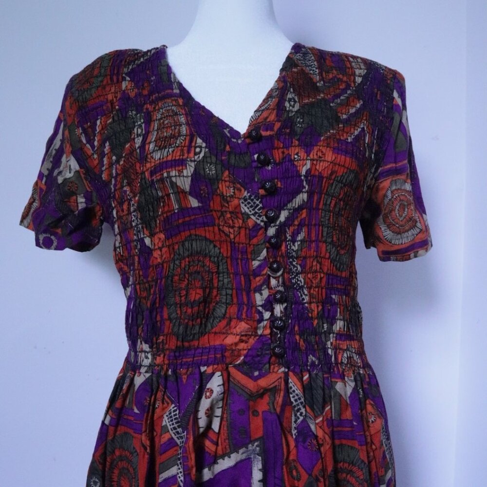 Vintage Joni Blair Women's Short Sleeve Dress Size 7/Geometric Print/Aztec